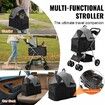 Pet Stroller, 4 Wheels Dog Stroller Rotate with Brakes, 35lbs Weight Capacity, Puppy Stroller with Detachable Carrier, Storage Basket and Cup Holder, for Dogs and Cats Travel, Black+Dark Grey