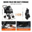 Pet Stroller, 4 Wheels Dog Stroller Rotate with Brakes, 44lbs Weight Capacity, Puppy Stroller with Reversible Handlebar, Storage Basket and Zipper, for Dogs and Cats Travel, Black+Grey