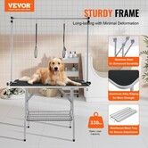 Pet Grooming Table Two Arms with Clamp, 117cm Dog Grooming Station, Foldable Pets Grooming Stand for Medium and Small Dogs, Free Two No Sit Haunch Holder with Grooming Loop, Bearing 149.7kg