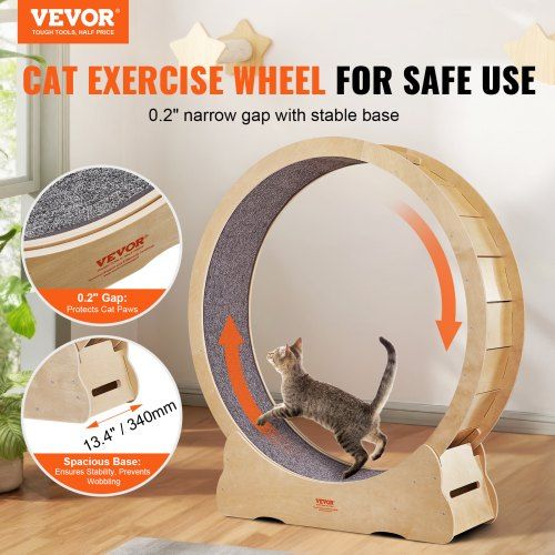 Cat Exercise Wheel, Large Cat Treadmill Wheel for Indoor Cats, 52 inch Cat Running Wheel with Detachable Carpet and Cat Teaser for Running/Walking/Training, Suitable for Most Cats