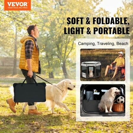 Foldable Pet Playpen, 36 inch Portable Dog Playpen, Crate Kennel for Puppy, Dog, Cat, Premium Waterproof 600D Oxford Cloth, Removable Zipper, for Indoor Outdoor Travel Camping Use (Octagon, M)