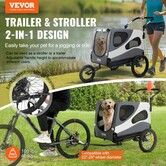 Dog Bike Trailer, Supports up to 45 kg, 2-in-1 Pet Stroller Cart Bicycle Carrier, Easy Folding Cart Frame with Quick Release Wheels, Universal Bicycle Coupler, Reflectors, Flag, Black/Gray