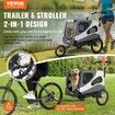 Dog Bike Trailer, Supports up to 45 kg, 2-in-1 Pet Stroller Cart Bicycle Carrier, Easy Folding Cart Frame with Quick Release Wheels, Universal Bicycle Coupler, Reflectors, Flag, Black/Gray