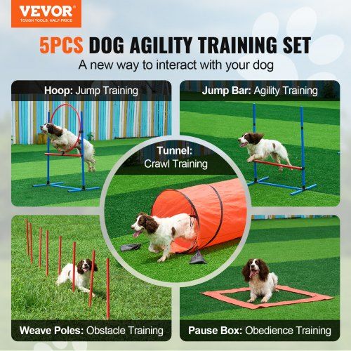 Dog Agility Training Equipment 5 PCS Combination Set with Hurdles Tunnel