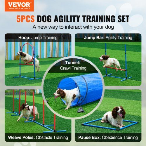 Dog Agility Training Equipment 5 PCS Set with Hurdles Tunnel Jump Ring