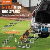 Dog Stair for Cars 5-step Folding Dog Steps Aluminum Loads up to 150 lbs, Foldable 30.3-31.9in Adjustable Height