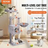 Cat Tree 115 cm Cat Tower with Cat Condo Sisal Scratching Post Light Grey