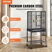 54 inch Standing Large Bird Cage, Carbon Steel Flight Bird Cage for Parakeets, Cockatiels, Parrots, Macaw with Rolling Stand and Tray