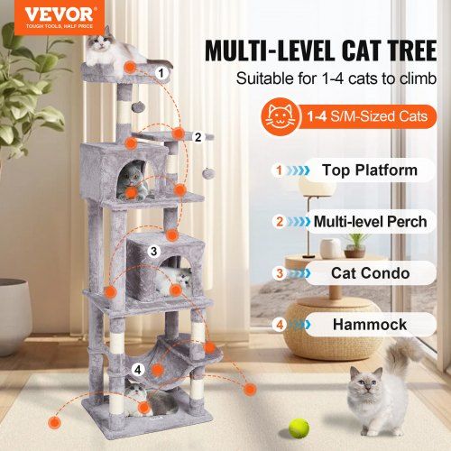 Cat Tree 160 cm Cat Tower with 2 Cat Condos Scratching Post Light Grey