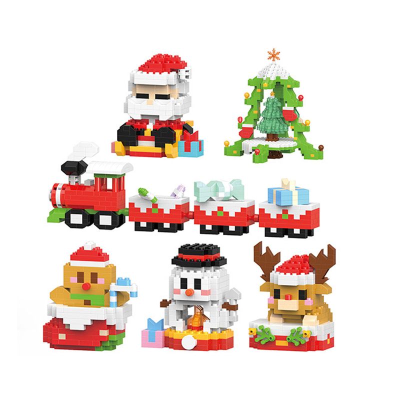 6 In 1 Christmas Building Bricks Set Kid Compatible Christmas Decor with Santa  Snowman Gingerbread Man and Elk Figures