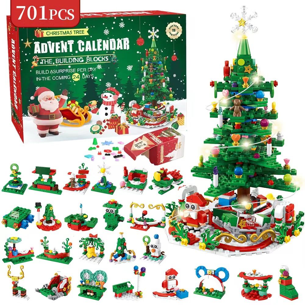 2025 Advent Calendar Christmas Tree Building Toys Set 701Pcs Surprise Xmas Countdown Calendars Gifts for Children Teens
