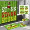 4 Pcs Christmas Grinch Shower Curtain Rug Bath Mat Toilet Lid Cover for Bathroom Decorations