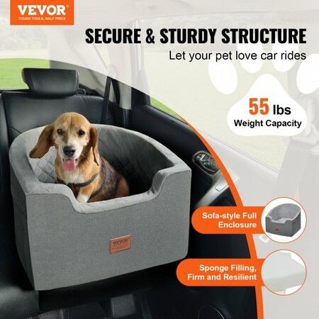 Dog Booster Car Seat Pet Car Seat for Small Medium Dog up to 24.9 kg Gray