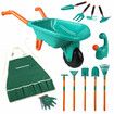 Kids Garden Tool Toy Playset Wheelbarrow Rake Hoe Shovel Plough Trowel Watering Can Gardening Gloves Apron Outdoor Educational Learning