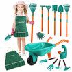 Kids Garden Tool Toy Playset Wheelbarrow Rake Hoe Shovel Plough Trowel Watering Can Gardening Gloves Apron Outdoor Educational Learning