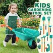 Kids Garden Tool Toy Playset Wheelbarrow Rake Hoe Shovel Plough Trowel Watering Can Gardening Gloves Apron Outdoor Educational Learning