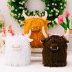 Highland Cow Gnomes with Flowers, Brown Scottish Tomte Doll Decor, Farmhouse Nordic Dwarf Home Decoration,White