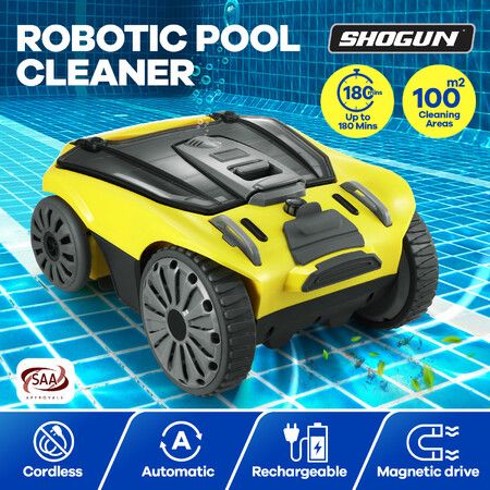 Cordless Robotic Pool Cleaner Automatic Electric Suction Vacuum Cleaning Battery Magnetic Drive 180Min 100 Square Metres Aboveground Inground Swimming