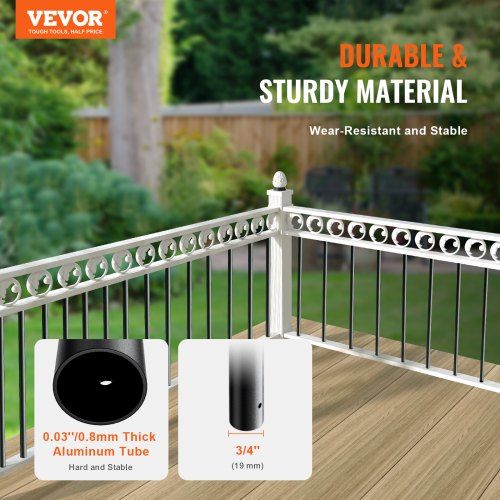 Staircase Metal Balusters, 3/4'' Round x 32'' Long Aluminum Decorative Banister Spindles, 101 Pack Deck Baluster with Screws, Classic Hollow Deck Railing Satin Black Powder Coated for Porch