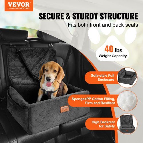 Dog Booster Car Seat Pet Car Seat for Small Medium Dog up to 18.1 kg Black