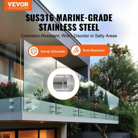 Glass Clamp, 10 PCS Round Glass Railing Bracket for 0.31 "-0.62 " Tempered Glass, 316 Stainless Steel Glass Mounting Clamp, Glass Shelf Bracket for Balcony, Garden, Pool, Stair, Silver