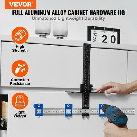 Cabinet Hardware Jig, Aluminum Alloy and Stainless Steel Cabinet Handle Jig with Center Punch, Adjustable Cabinet Hardware Template for Installation of Door Drawer Front Knobs Handles and Pulls