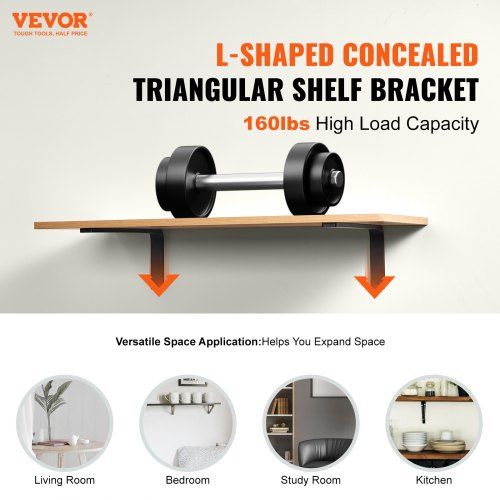 Shelf Bracket, Heavy Duty Floating Shelf Brackets 25.6 x 15.5 cm, 4 Pcs Brackets for Shelves, 5mm Thick Matte Black L Shelf Bracket,Steel Shelving Brackets with 72.6 kg Load Capacity