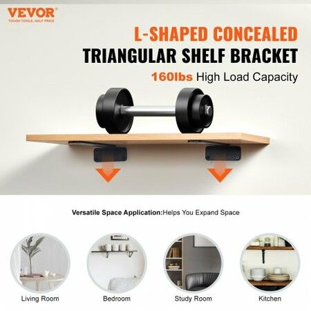 Shelf Bracket, 21cmL x 10cmW x 4.5cmH 6 Pcs, Heavy Duty Floating Shelf Brackets, Brackets for Shelves, 5mm Thick Matte Black L Shelf Bracket,Steel Shelving Brackets with 72.6 kg Load Capacity