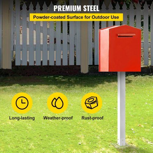 Mailbox Post, 43\" High Mailbox Stand, White Powder-Coated Mail Box Post Kit, Q235 Steel Post Stand Surface Mount Post for Sidewalk and Street Curbside, Universal Mail Post for Outdoor Mailbox