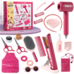 21Pcs Girls Hair Salon Toys, Beauty Salon Set with Pretend Play Hair Salon Stylist Toy Kit with Barber Apron, Hair Dryer, Mirror, Scissors
