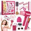 21Pcs Girls Hair Salon Toys, Beauty Salon Set with Pretend Play Hair Salon Stylist Toy Kit with Barber Apron, Hair Dryer, Mirror, Scissors