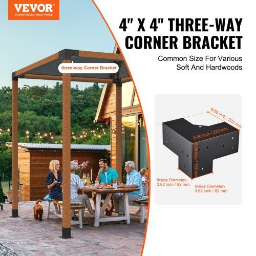 Pergola Bracket Kit 101x101mm, 4pcs 3-Way Heavy Duty Corner Bracket Woodworks DIY Post Base Kit, Easy Installation Wooden Beams for Gazebos, Patio Pergolas, Log Cabin Outdoor Pergola Hardware