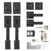 Double Door Handle Set, Matte Black Arched Door Lever, Double Front Door Handle Set with Reversible Handle Lever, Heavy Duty Double Door Lock Set with Dummy, for Office Door or Front Door