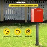 Mailbox Post Stand Mail Box Post 43" Black Powder-Coated Steel for Outdoor