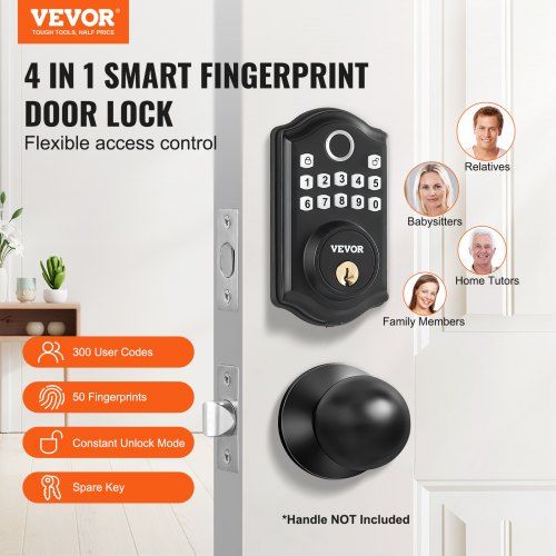 Fingerprint Door Lock, Keyless Entry Door Lock with Fingerprint/Keypad Code/Key, Auto Lock, Anti-Peeking Password, IP 63 Rating for Front Door, Electronic Keypad Deadbolt with 300 Users