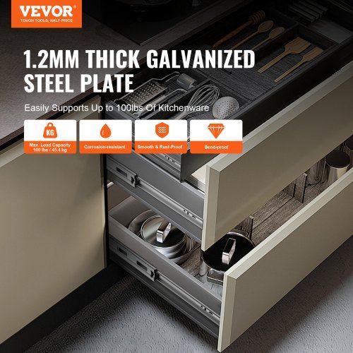 6 Pairs of 457.2mm Drawer Slides Side Mount Rails, Heavy Duty Full Extension Steel Track, Soft-Close Noiseless Guide Glides Cabinet Kitchen Runners with Ball Bearing, 100 Lbs Load Capacity