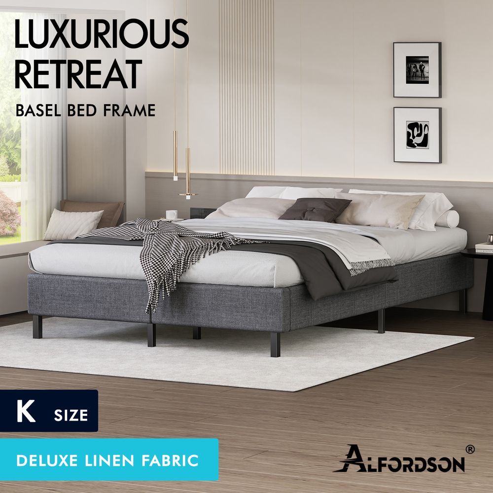 ALFORDSON Bed Frame King Size Mattress Base Foundation Grey Fabric BASIM