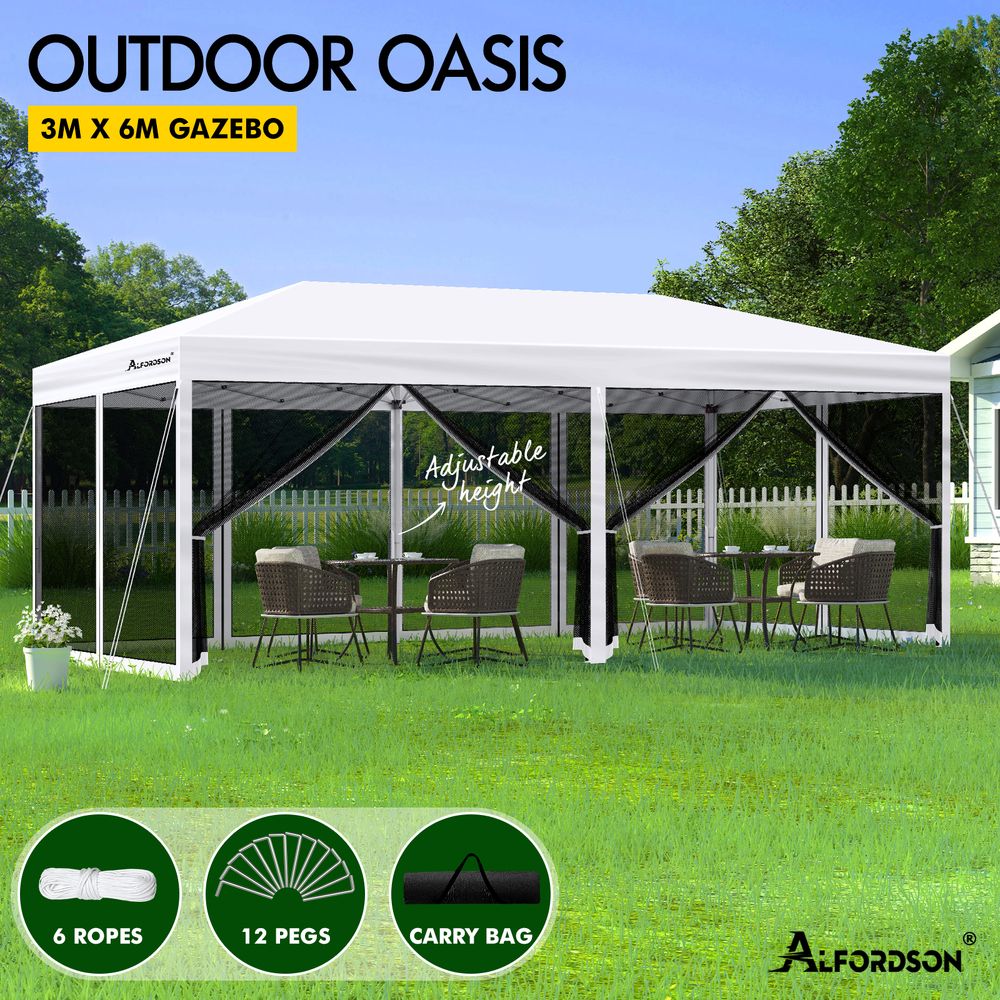 ALFORDSON Gazebo Pop Up Marquee 3x6 Outdoor Tent Party Camping Mesh Wall White