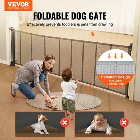 Retractable Baby Gate, 34.2" Tall Mesh Baby Gate, Extends up to 116.1" Wide Retractable Gate for Kids or Pets, Retractable Dog Gates for Indoor Stairs, Doorways, Hallways, Playrooms, Gray