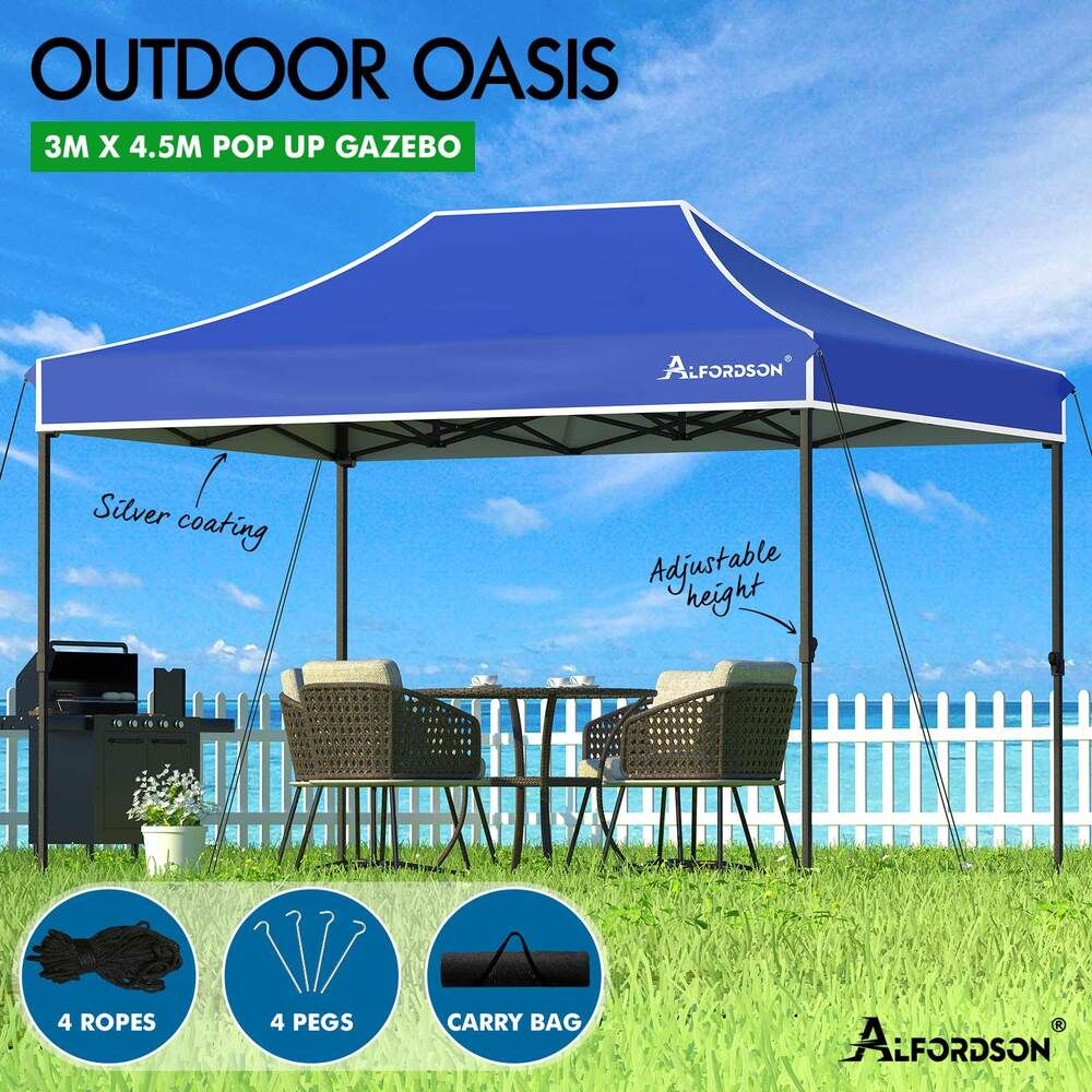 ALFORDSON Gazebo 3x4.5 Pop Up Tent Wedding Canopy Blue