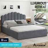 ALFORDSON Bed Frame Double Size Gas Lift Storage Base Wooden Grey MILTON