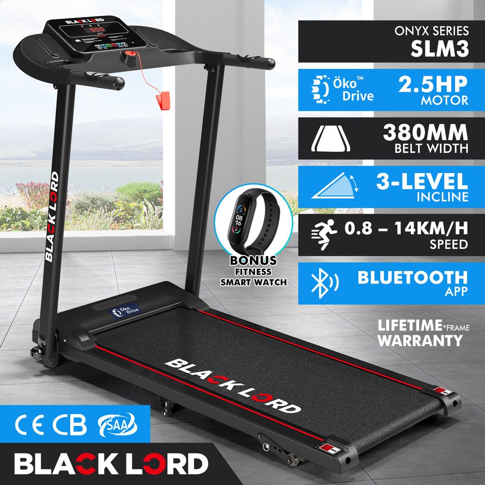 BLACK LORD Treadmill Electric Exercise Running Machine Incline Foldable 380mm