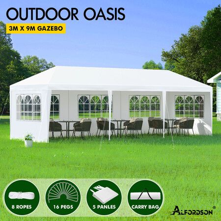 ALFORDSON Gazebo 3x9m Outdoor Wedding Party Tent Camping Portable PE White with Walls