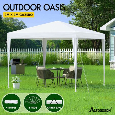 ALFORDSON Gazebo 3x3m Outdoor Wedding Party Tent Camping Portable PE White