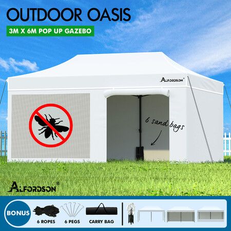 ALFORDSON Gazebo 3x6m Pop Up Marquee Outdoor Folding Tent Wedding Canopy Walls White