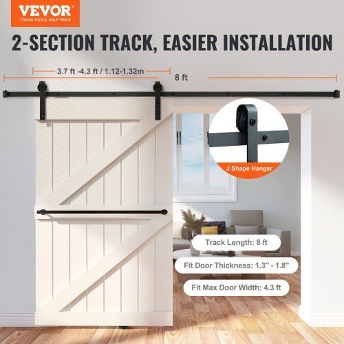 8FT Sliding Barn Door Hardware Closet Track Kit for Single Door J Hanger