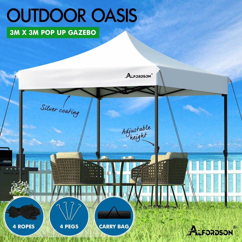 ALFORDSON Gazebo 3x3 Pop Up Tent Wedding Canopy White