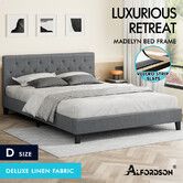 ALFORDSON Bed Frame Double Size Wooden Base Platform Grey Fabric MADELYN