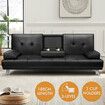 ALFORDSON Sofa Bed Lounge 3 Seater Futon Couch Cup Holder Leather Black