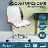 ALFORDSON Wooden Office Chair Computer Chairs Wood Seat PU Leather White